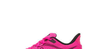 A bright pink running shoe