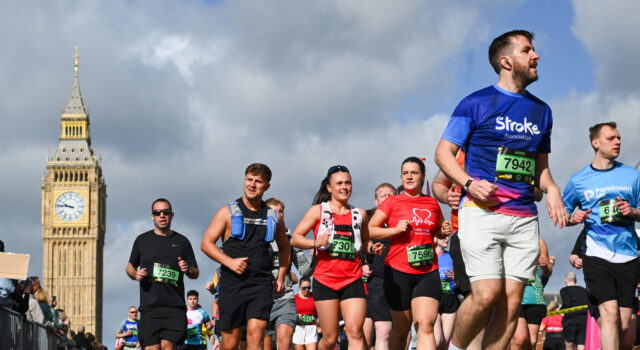 Jo Whiley, Alexandra Burke & Tyler West run London Landmarks Half Marathon Runners pass by the Elizabeth Tower/Big Ben
