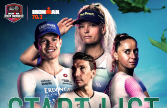 Montage of two female and two male triathletes
