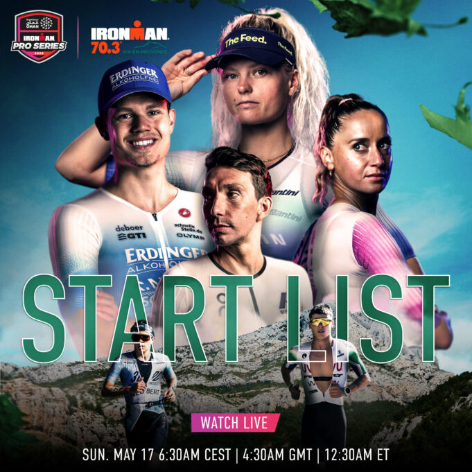 Montage of two female and two male triathletes