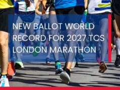 Text reads NEW BALLOT WORLD RECORD FOR 2027 TCS LONDON MARATHON