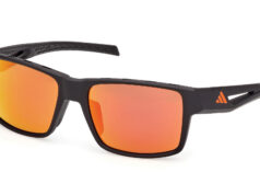 black rimmed sports sunglasses with orange lenses