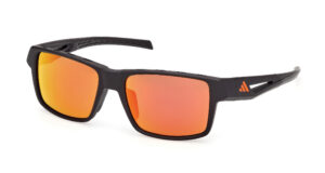 black rimmed sports sunglasses with orange lenses