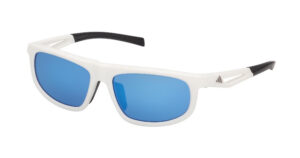 White framed sunglasses with blue lenses