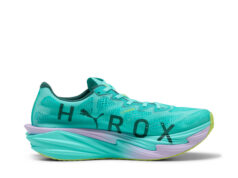 PUMA unveils new colour Deviate HYROX shoe Teal shoe with HYROX written on it