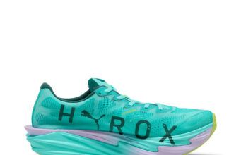 PUMA unveils new colour Deviate HYROX shoe Teal shoe with HYROX written on it