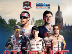 IRONMAN Frankfurt Men’s European Championship preview Montage of seven male triathletes and a German church with the words START LIST in large red type.