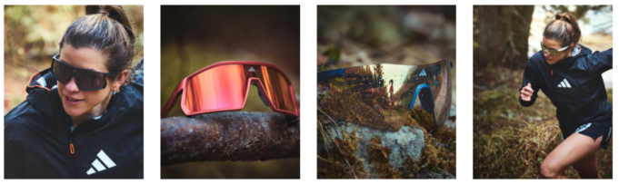 A montage of 4 photos showing Toni running and a few arty shots of sunglasses on rocks