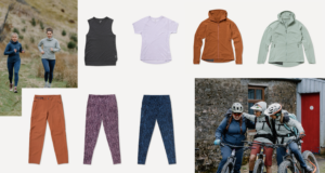 A montage of kit photos and people running and cycling