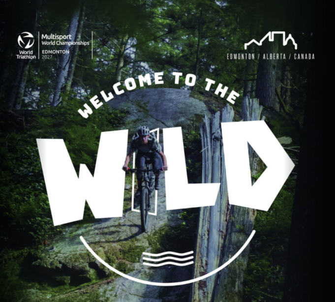 Multisport World Championships Person on bike in woods. Text over photo reads Welcome to the wild