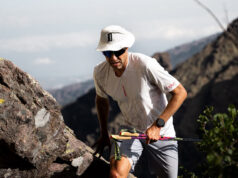 François D’Haene sets FKT on GR20 Man with poles passes through a high mountain gap