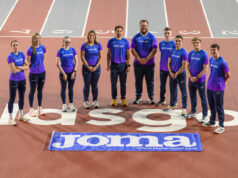 Joma and scottishathletics extend partnership 10 athletes stand on a track in Joma kit
