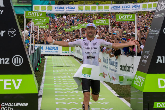 Sam Laidlow (FRA) - 7:21:04 Man runs through finish tape, he looks emotional