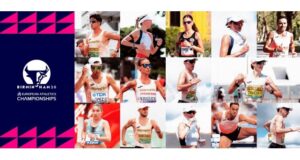 Montage of many athletes running or race walking