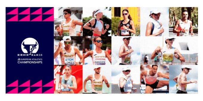 Montage of many athletes running or race walking