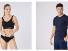Reebok reveals AW26 underwear Woman in black crop top and knickers, man in navy tshiirt and navy pants