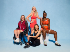 PhD Nutrition champions wellness for women 4 women pose for a photo in theiir sports kit. One woman is in a wheelchair.