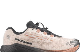 A photo of a gravel shoe that's cream upper and brown cushioned sole