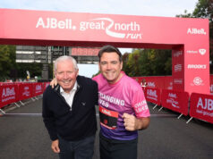 Great North Run makes history Andy Burnham poses with Brendan Foster in front of the start line