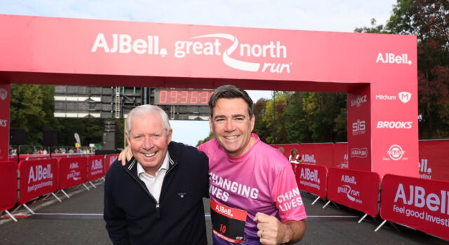Great North Run makes history Andy Burnham poses with Brendan Foster in front of the start line