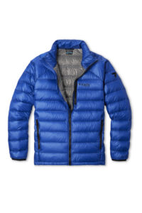 Blue puffa jacket with grey interior